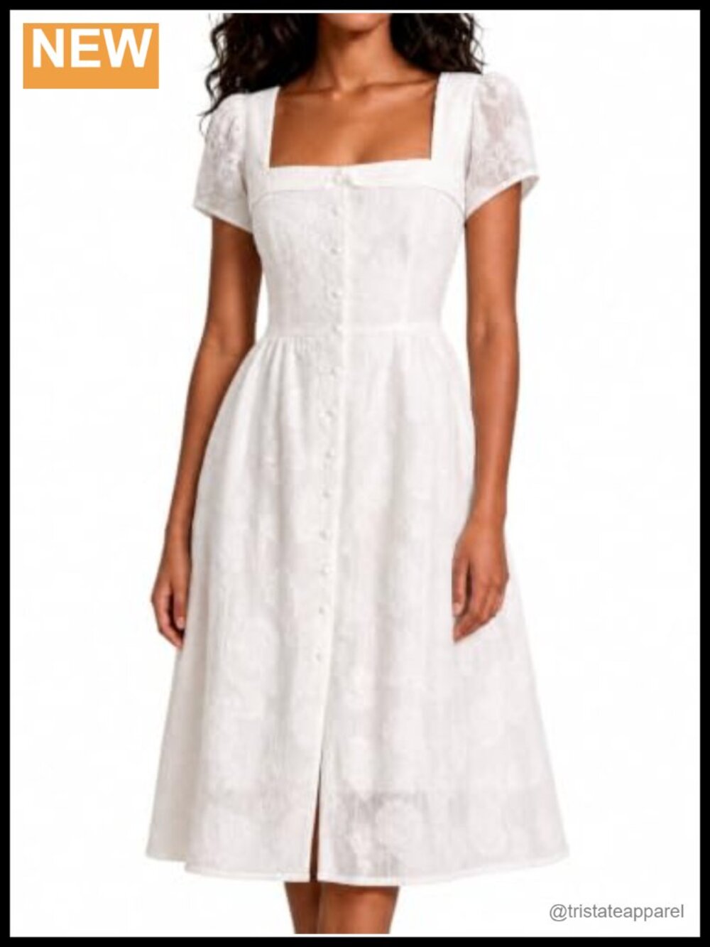 Women's Casual Midi Dress Square Neck Puff Short Sleeve A-Line Cotton Linen